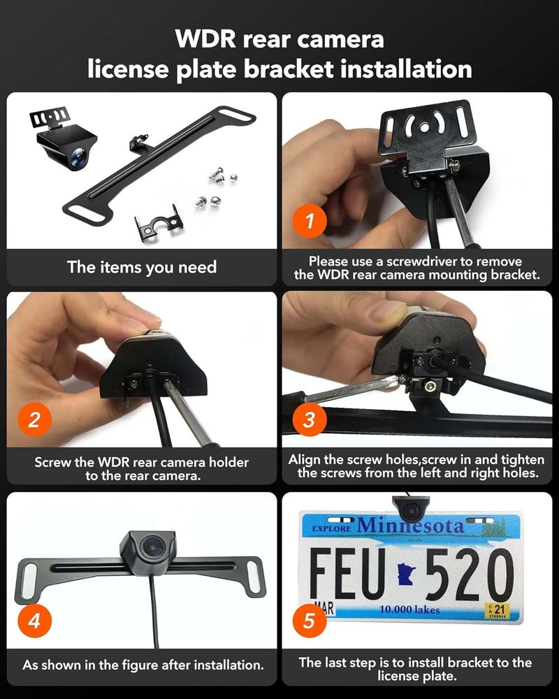 WOLFBOX Reverse Rear Camera License Plate Bracket, Installation Holder for Backup View Camera (Suitable for Rear Camera of G840H/G890/G850/G840S/G930/G900/G900PRO/G850PRO/G900 Tripro) - Image 3